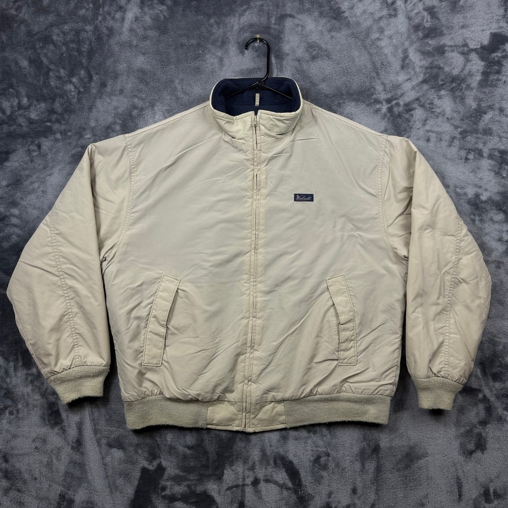 Woolrich Bomber Jacket Mens Large Tan Fleece Lined Rugged Outdoor Full Zip Coat